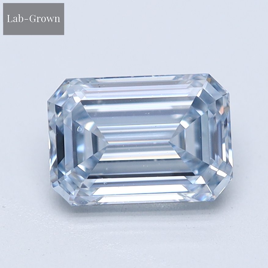 Blue Emerald-Cut Lab-Grown Diamond