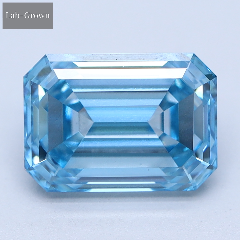 Blue Emerald-Cut Lab-Grown Diamond